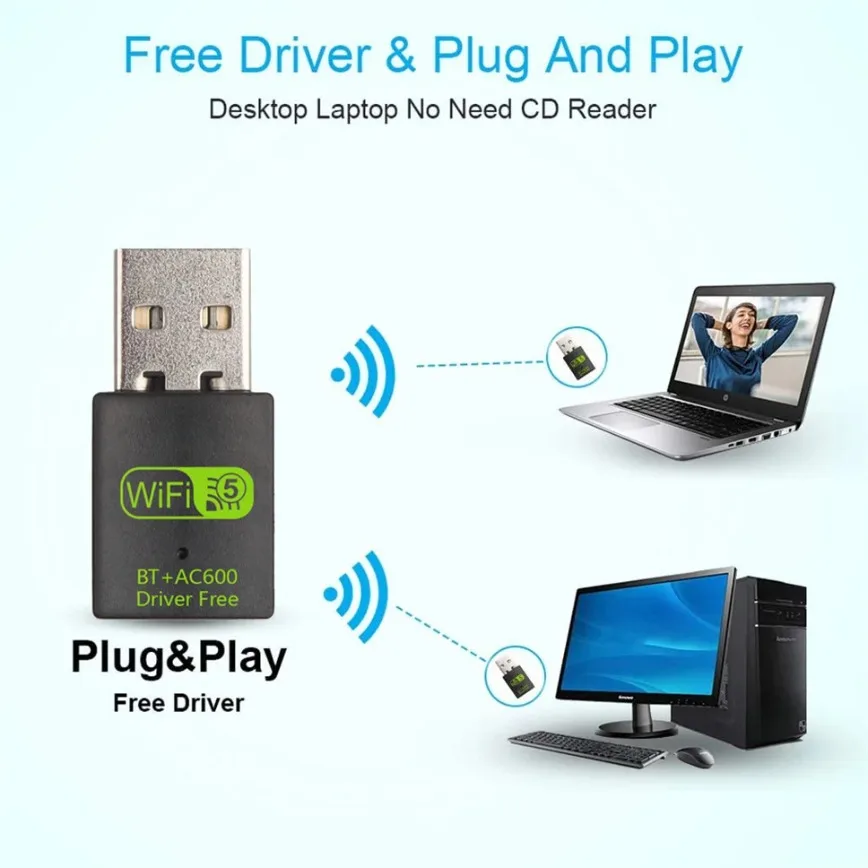 2 в 1 usb wifi bluetooth-адаптер 600 мбит/с двухдиапазонный 5g/2 - Фотография_3