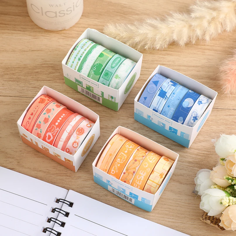 5 рулонов, базовая маскировочная лента washi для скрапбукинга
