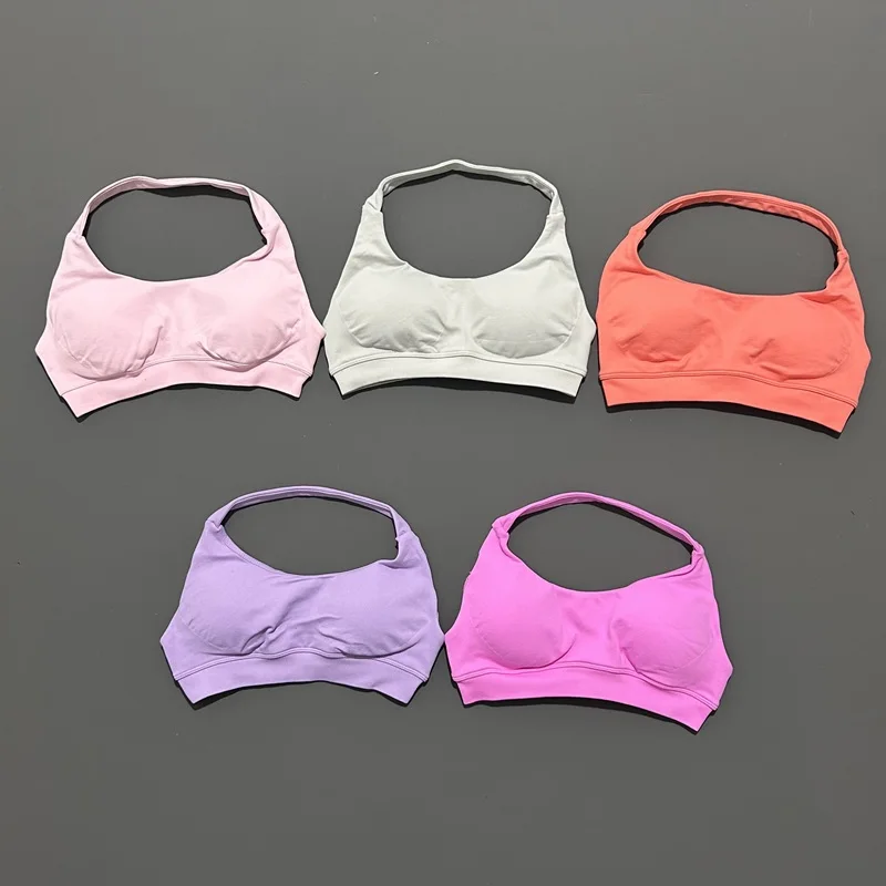 Женский бесшовный спортивный бюстгальтер с бретелькой на шее без логотипа - Фотография_3