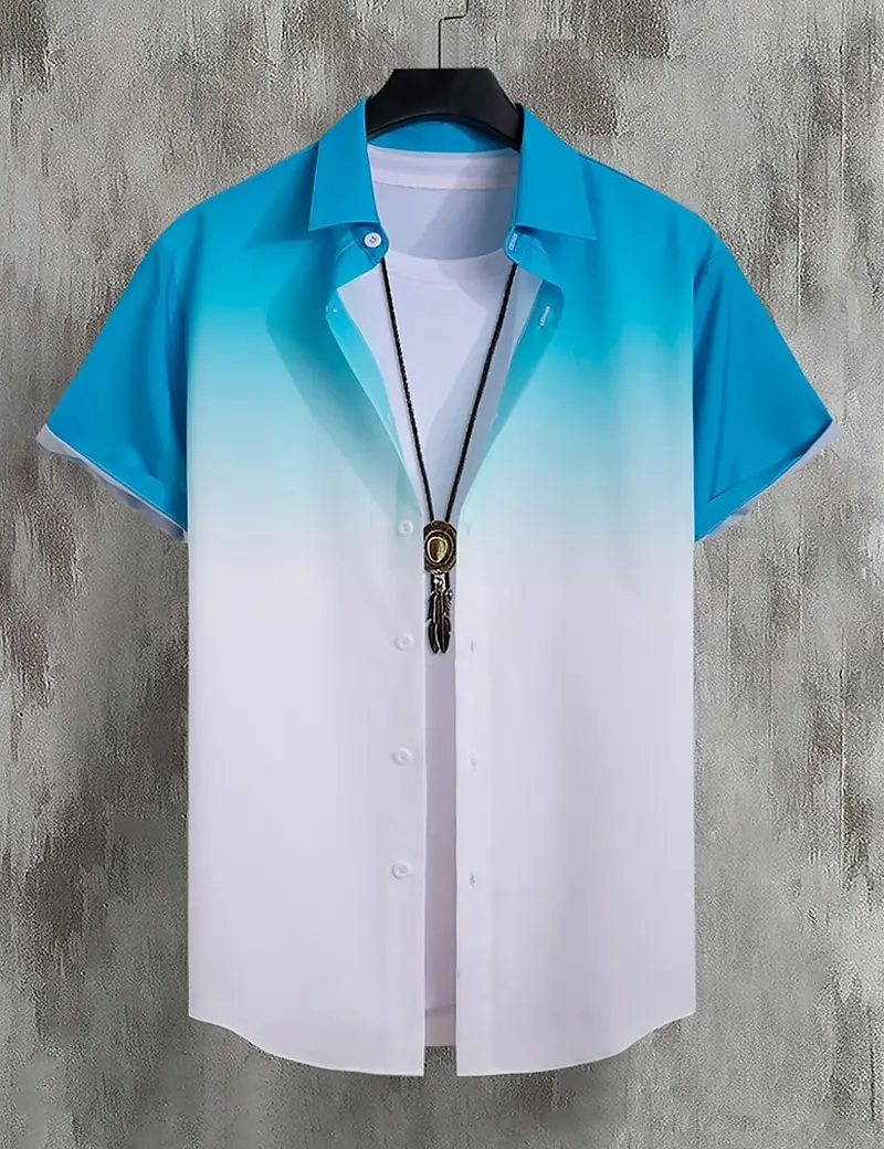 Новый простой градиентный гавайский топ с короткими рукавами - Фотография_2