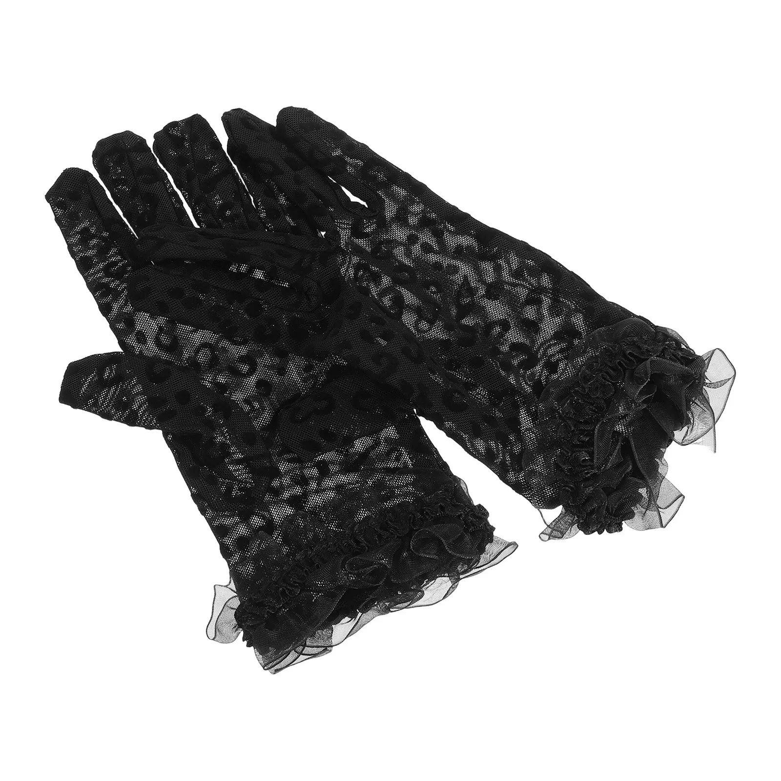 Прозрачные черные сетчатые перчатки - Фотография_2