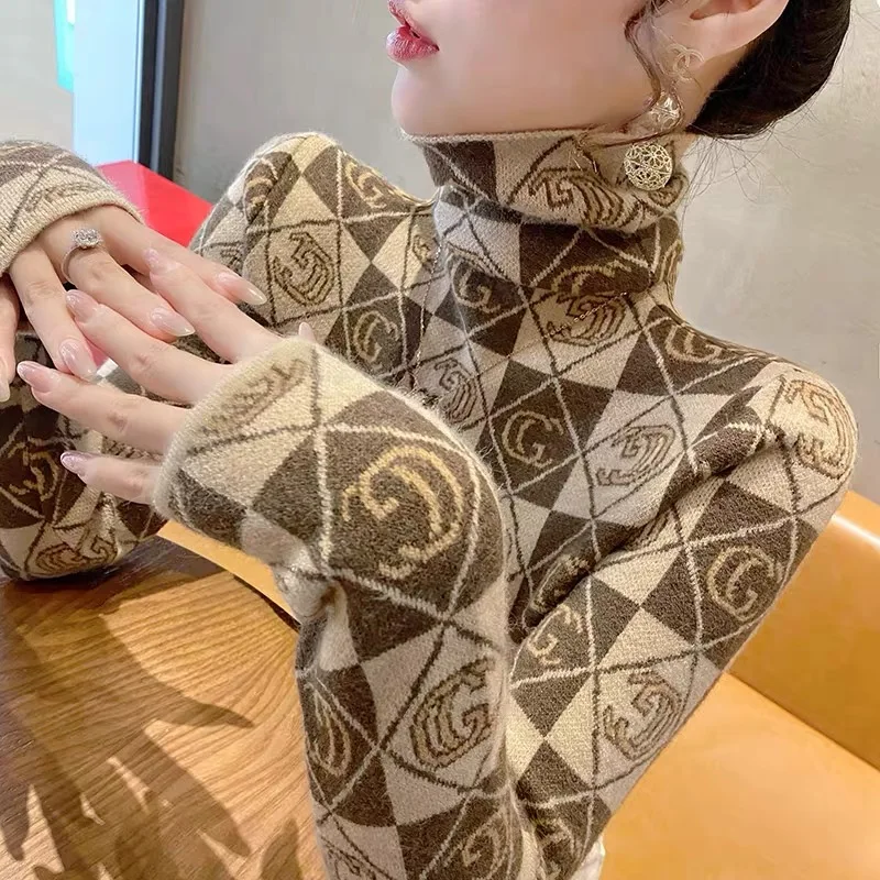 Женский винтажный вязаный шерстяной свитер с буквами - Фотография_2