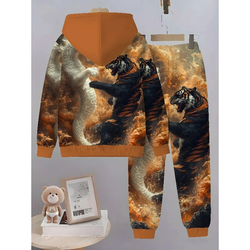 Мужской комплект с капюшоном с 3d рисунком дракона для весны и осени - Фотография_6