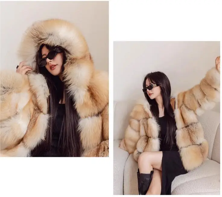 Женская шуба с капюшоном - Фотография_4