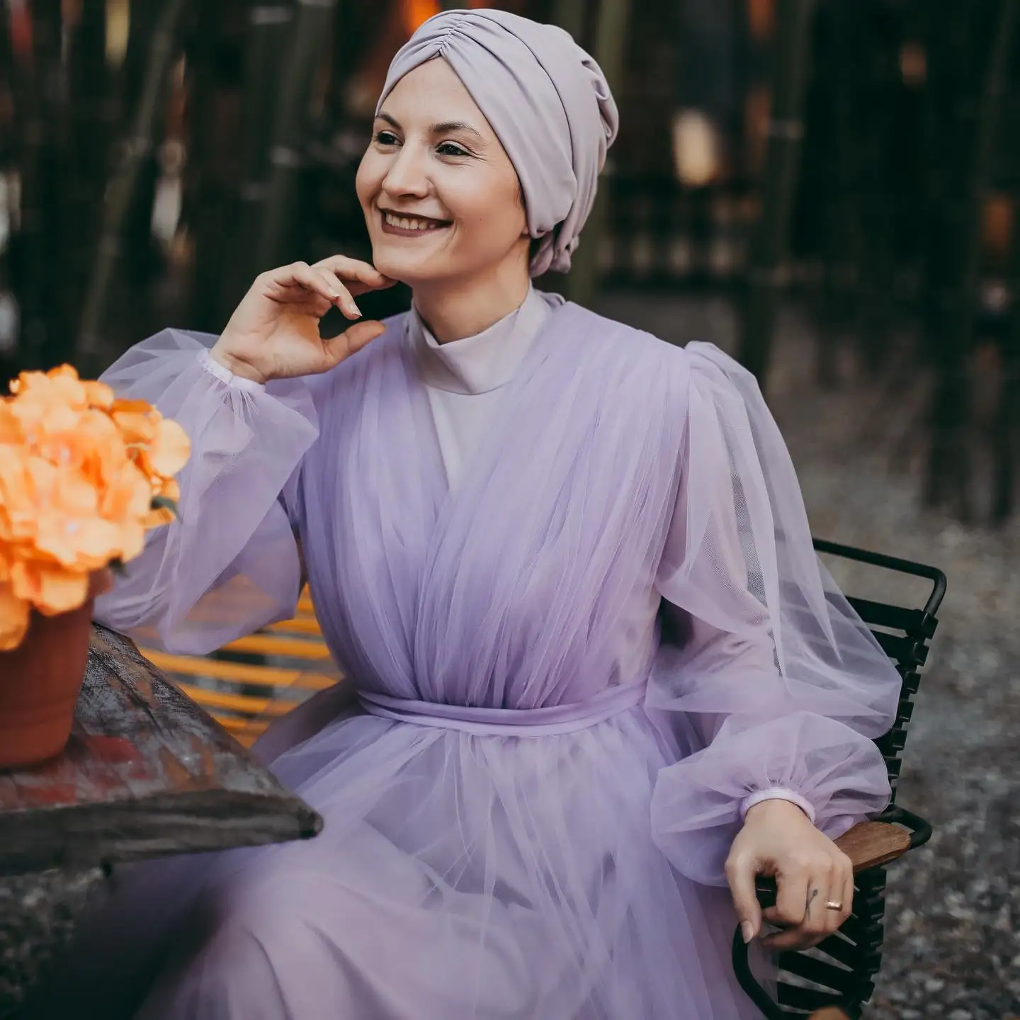 Фиолетовое тюлевое платье для беременных для фотосессии - Фотография_3