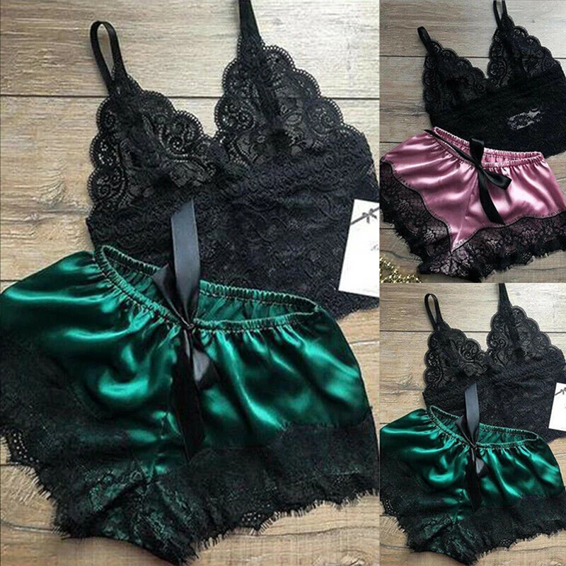 2pcs womens lace sleepwear lingerie