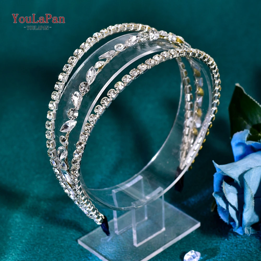 Youlapan искрящаяся свадебная повязка на голову со стразами - Фотография_5