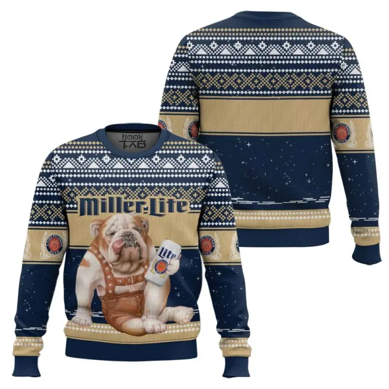 Уродливый свитер с бульдогом miller lite