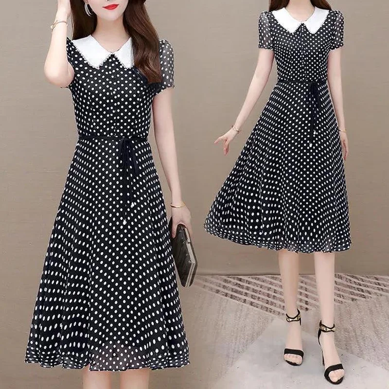 Новое летнее платье миди с кукольным воротником и короткими рукавами - Фотография_5