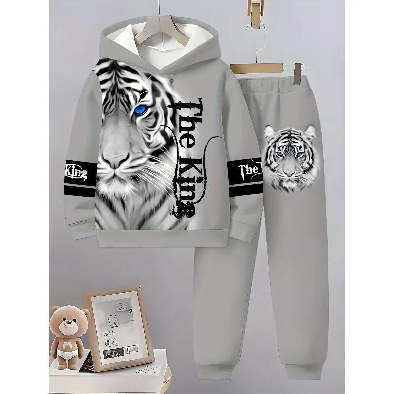 Комплект с капюшоном с 3d-принтом и мужским принтом белого тигра