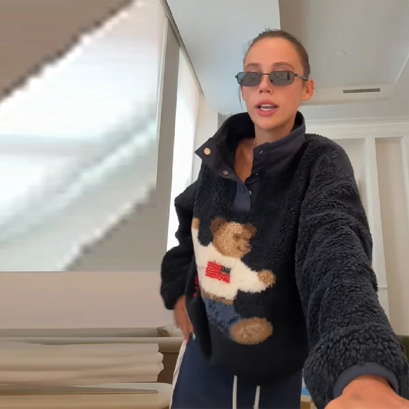 Осень-зима, мягкая куртка с мультяшным медведем и ягненком для женщин - Фотография_6