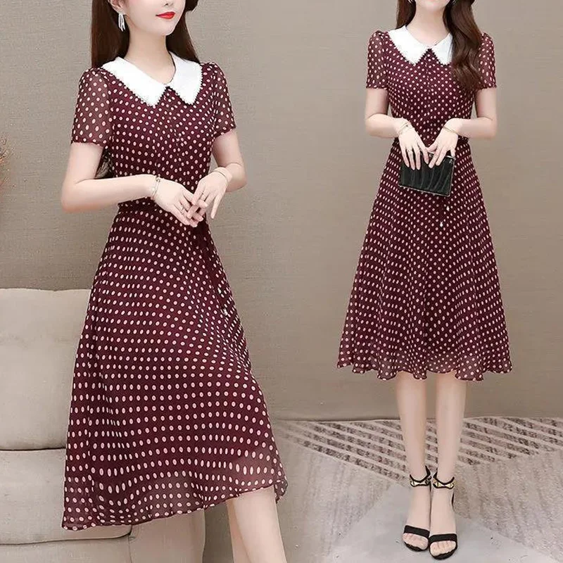 Новое летнее платье миди с кукольным воротником и короткими рукавами - Фотография_4