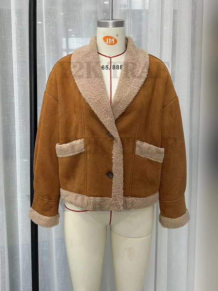 Женское осенне-зимнее винтажное пальто с лацканами и длинными рукавами - Фотография_5