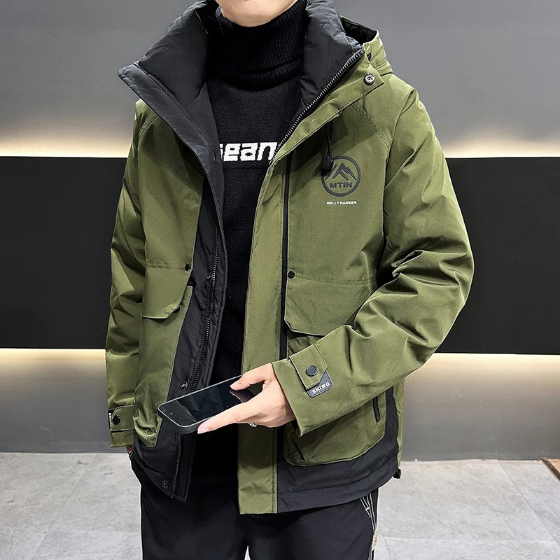 Повседневные мужские теплые куртки на утином пуху с капюшоном - Фотография_5