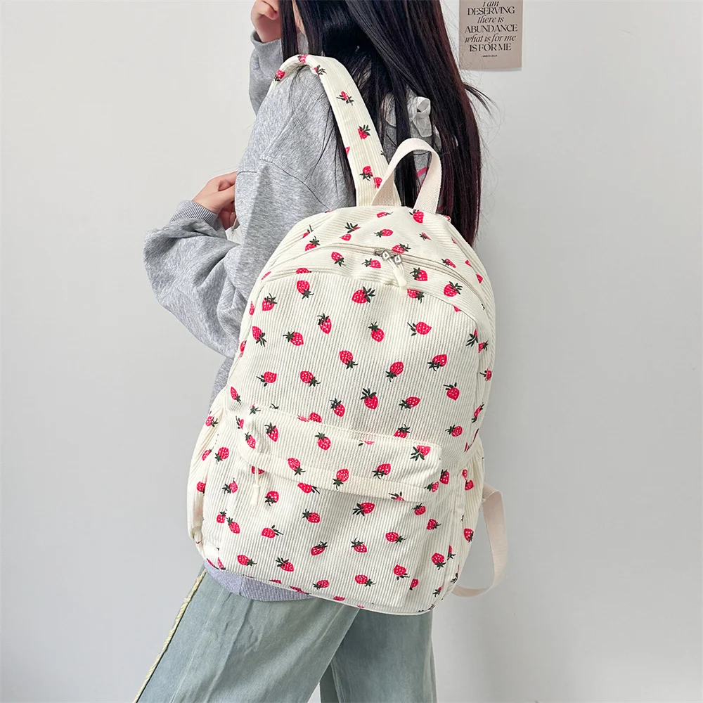 Новый клубничный вельветовый мягкий рюкзак для девочек - Фотография_4