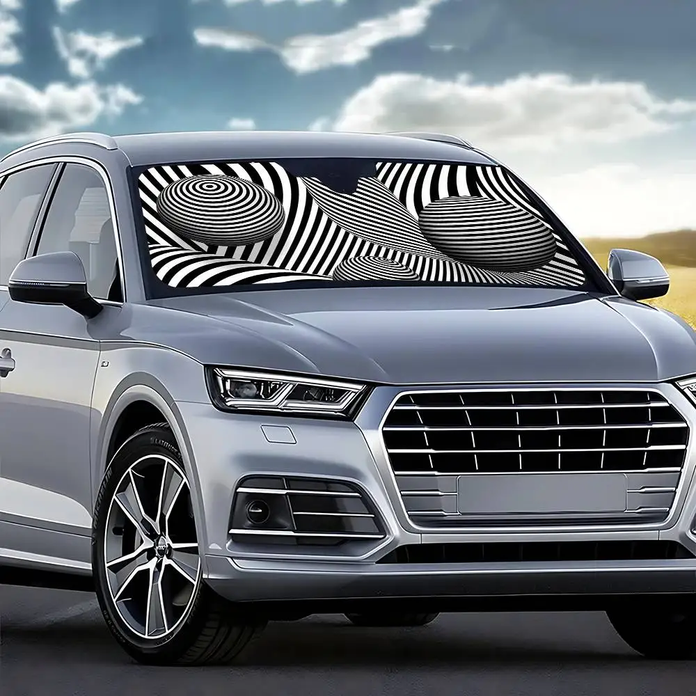 Черно-белые 3d автомобильные солнцезащитные шторы на лобовое стекло - Фотография_2