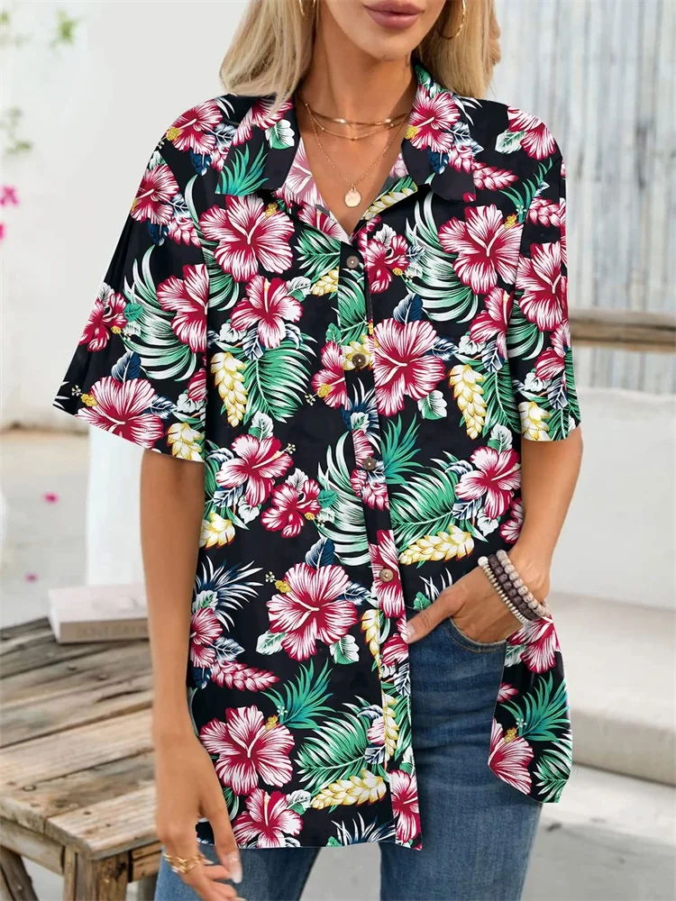 Женские модные рубашки 2025 года с чернилами и цветочным принтом - Фотография_2