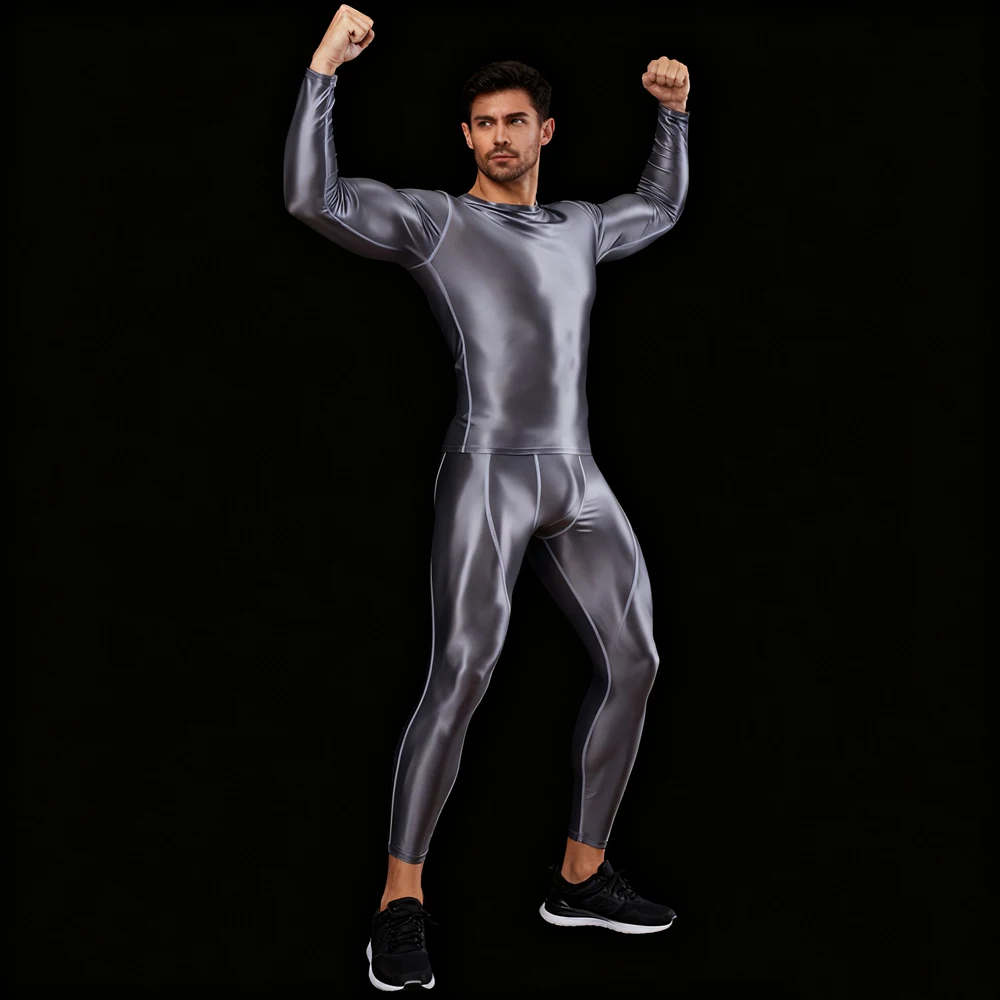 Мужские гладкие глянцевые масляные быстросохнущие спортивные костюмы - Фотография_3