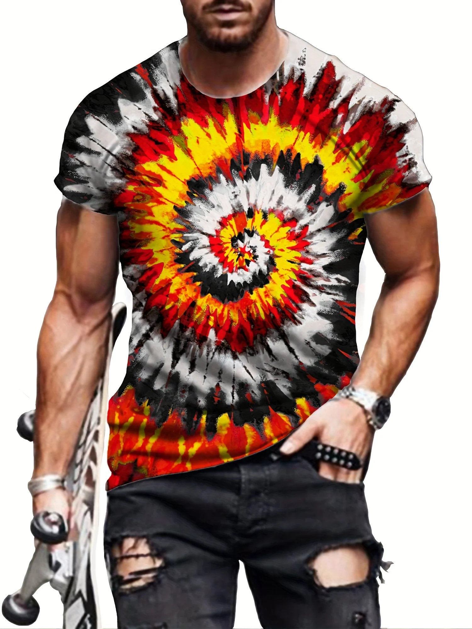 Мужская футболка с 3d-принтом vibrant tie-dye — красный - Фотография_2
