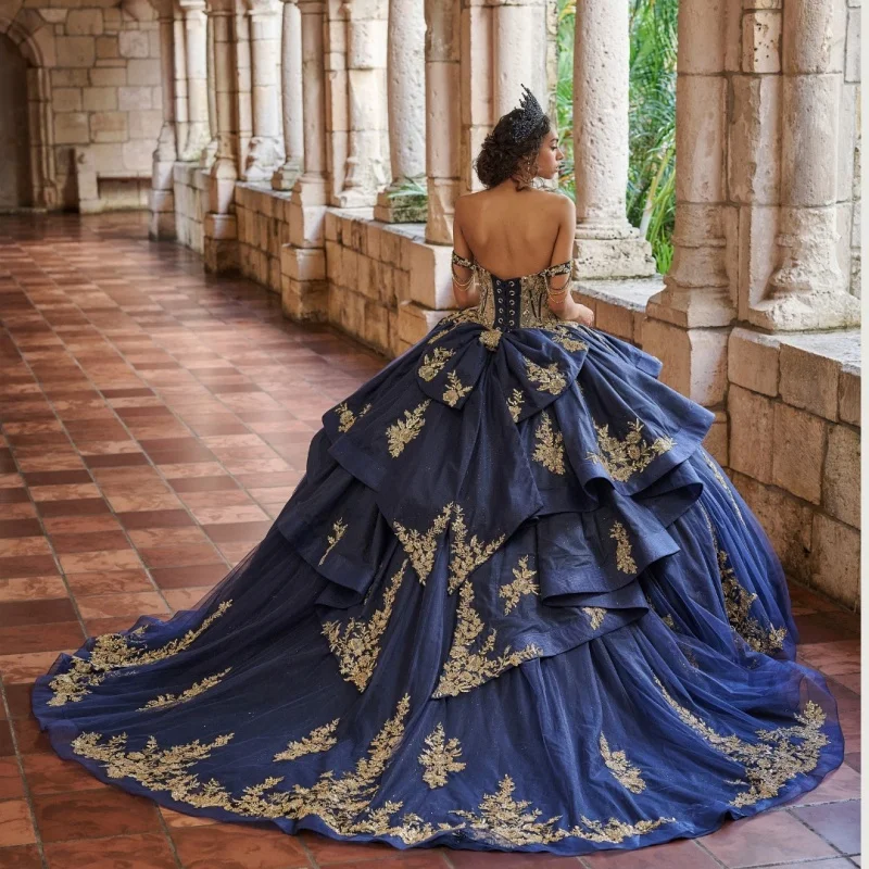 Блестящие темно-синие платья quinceanera - Фотография_2