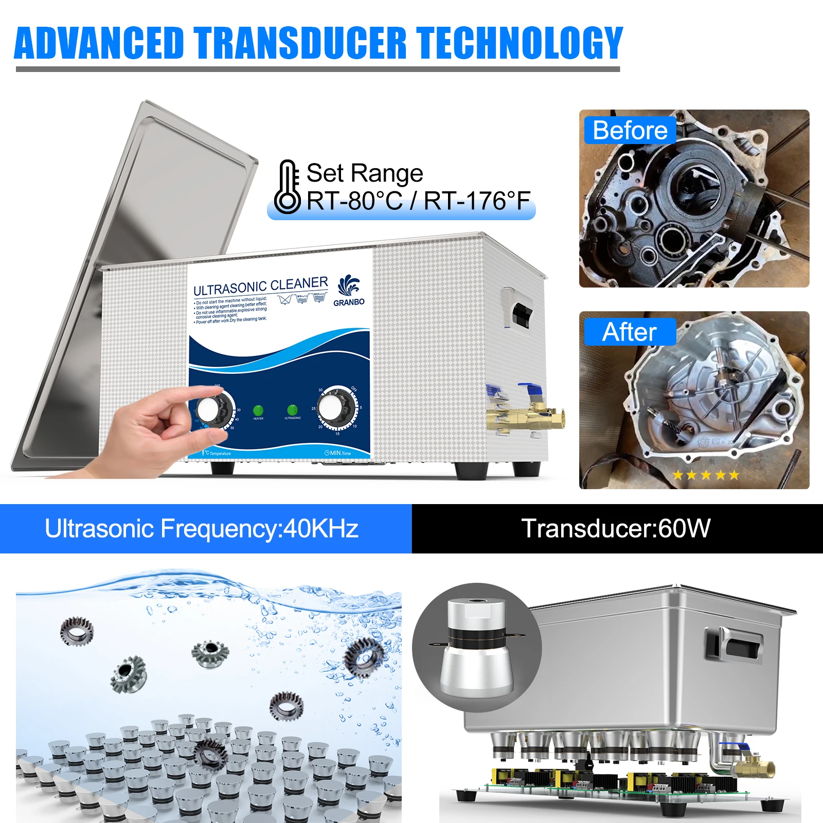 Электрический ультразвуковой очиститель granbosonic 22l - Фотография_5