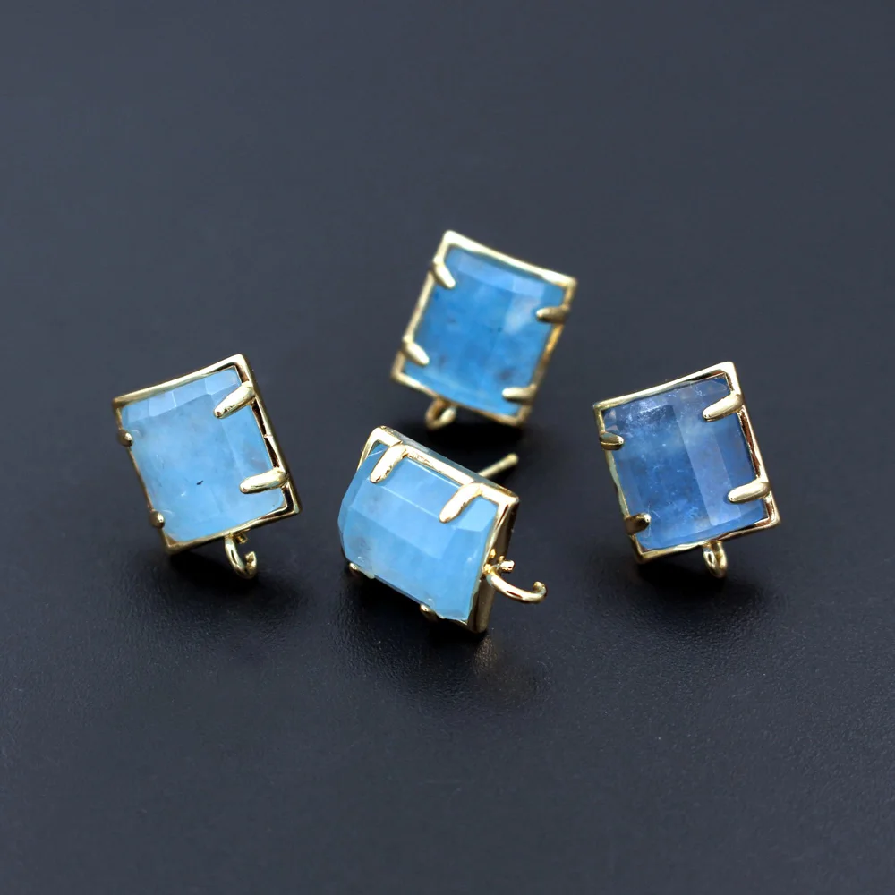 6 пар цветных прямоугольных каменных ушных шпилек - Фотография_6