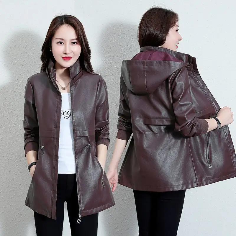 Года, высококачественная кожаная одежда для женщин в длинном пальто - Фотография_4