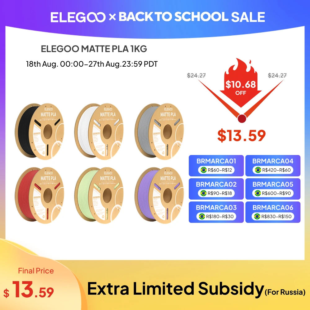 Elegoo 1 кг 1,75 мм матовая нить pla