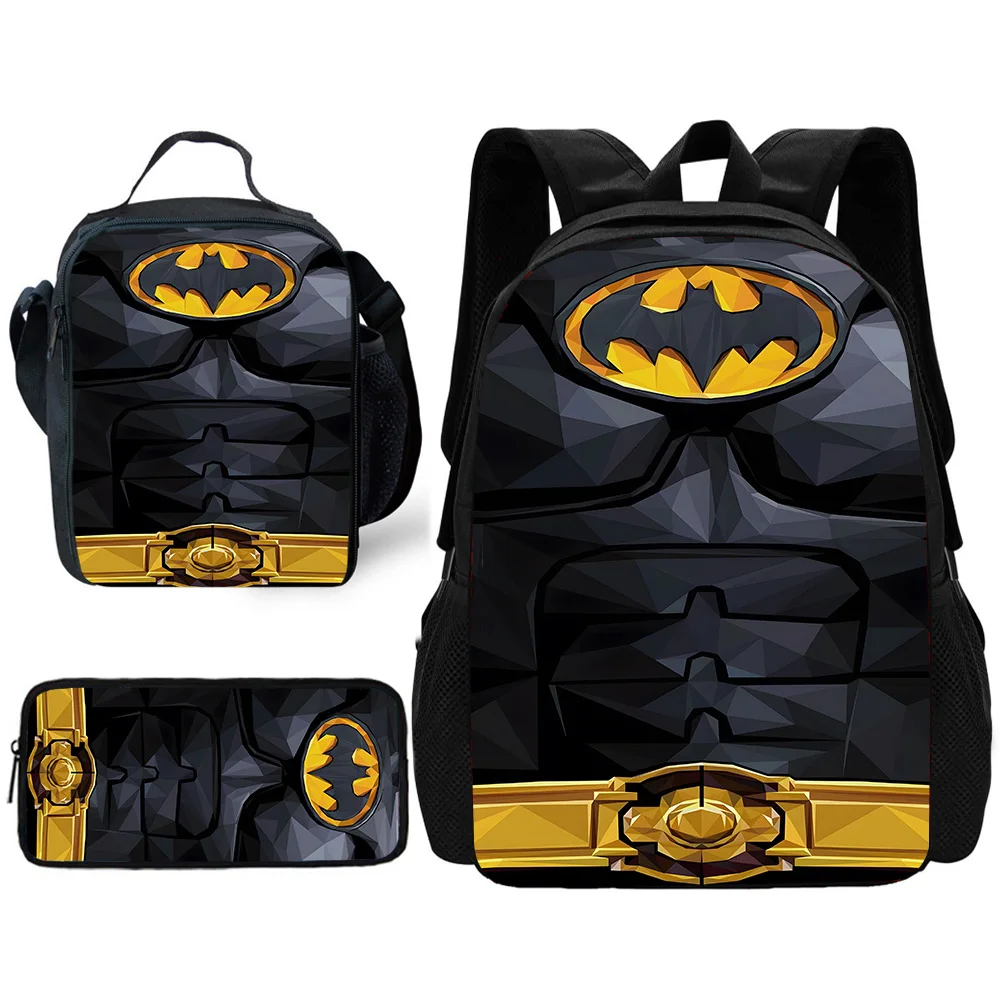 Child hot anime s-superheros batmans school backpack with lunch bags 