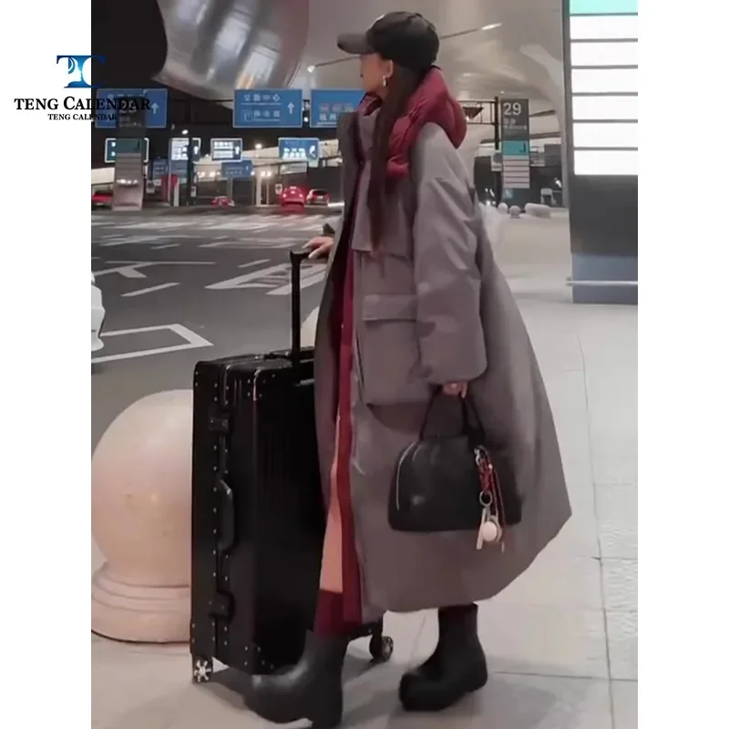 Модный пуховик, корейская версия до колена - Фотография_6