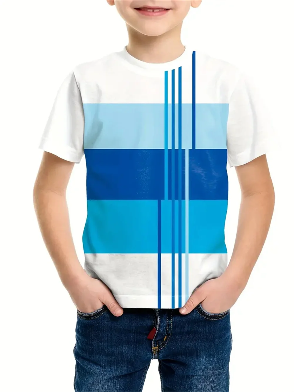 Полосатая простая футболка с 3d принтом - Фотография_5