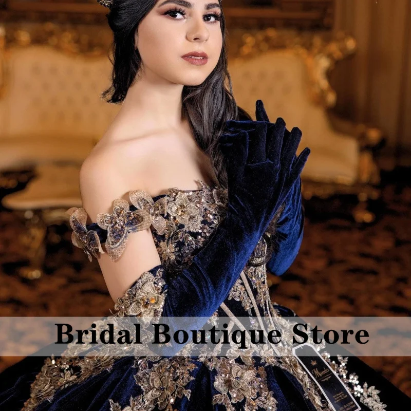 Темно-синее платье quinceanera с накидкой и двумя перчатками sweet 16 - Фотография_2
