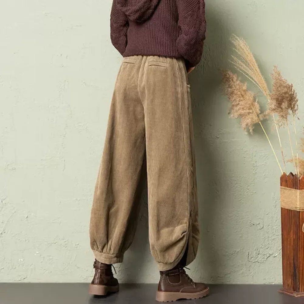 Вельветовые широкие брюки y2k в стиле харадзюку для пикантных девушек - Фотография_3