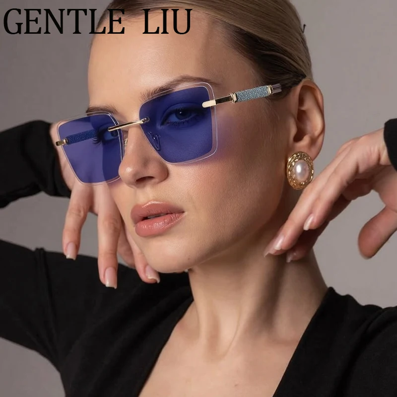 Квадратные солнцезащитные очки без оправы в стиле панк - Фотография_4