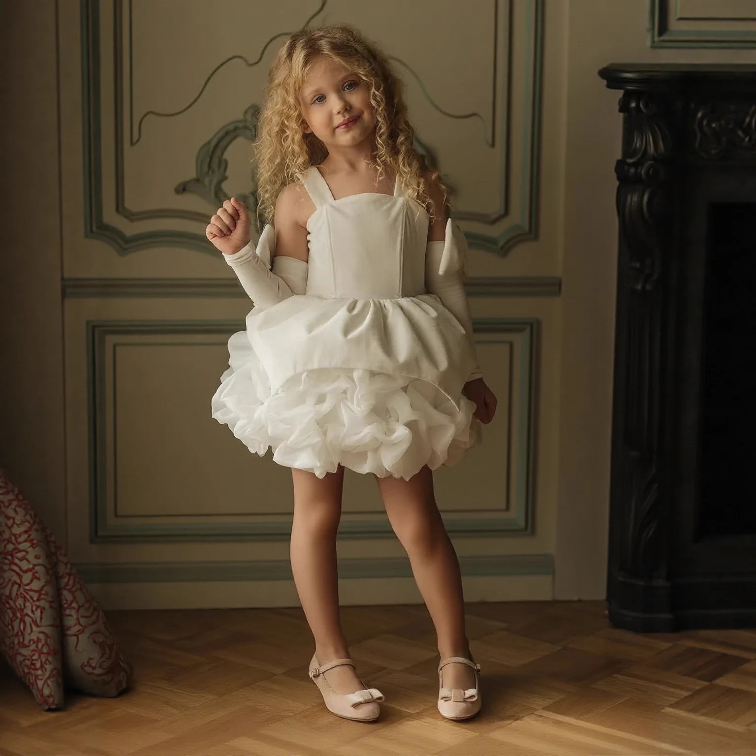 Платье с цветочным узором для девочек с галстуком-бабочкой