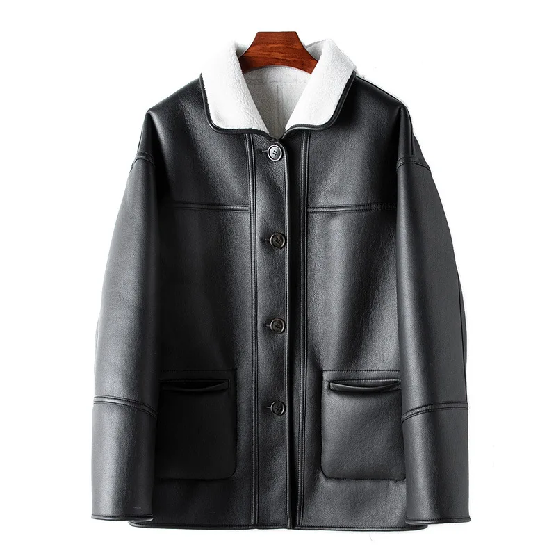 Года, двусторонняя кожаная куртка с шерстяными частицами внутри - Фотография_2