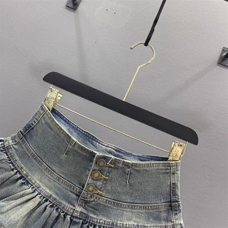 Женская винтажная джинсовая плиссированная юбка с кружевным складком - Фотография_3