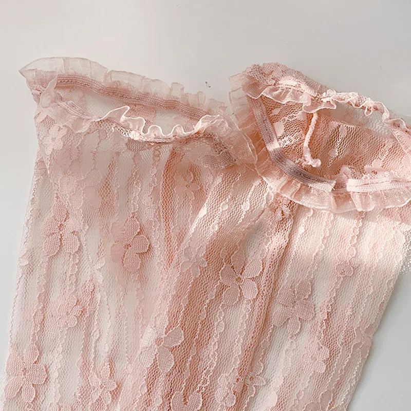 Летние сетчатые кружевные белые варежки без пальцев с цветочным принтом - Фотография_6