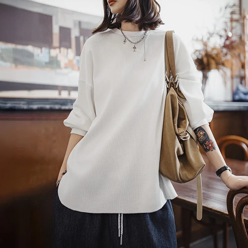 Белый вафельный трикотажный тканевый свитшот maden