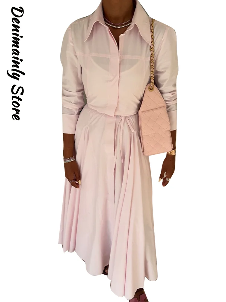 Повседневное женское длинное платье в полоску с откидным поясом - Фотография_6