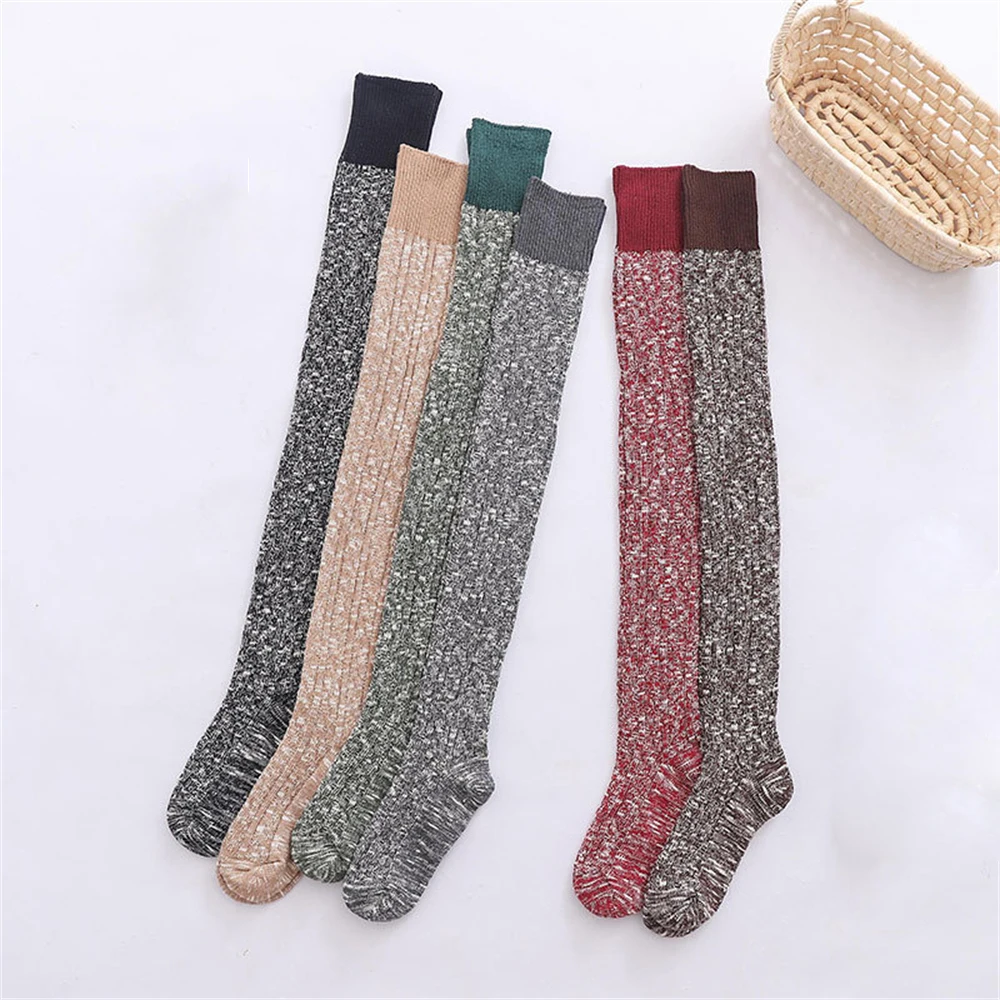 1 пара новых удлиненных толстых теплых простых носков выше колена - Фотография_4