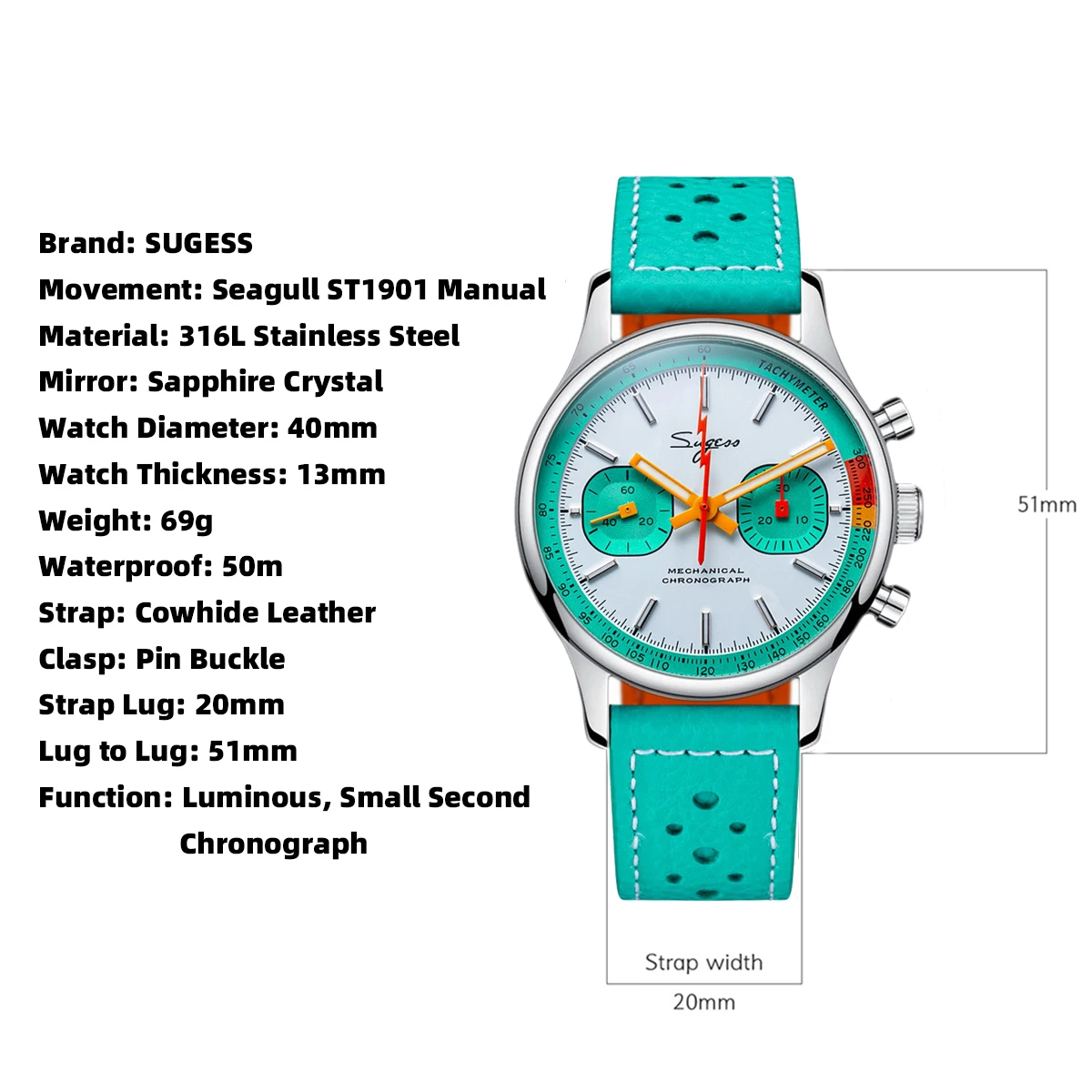 Мужские часы sugess с хронографом st19 - Фотография_6