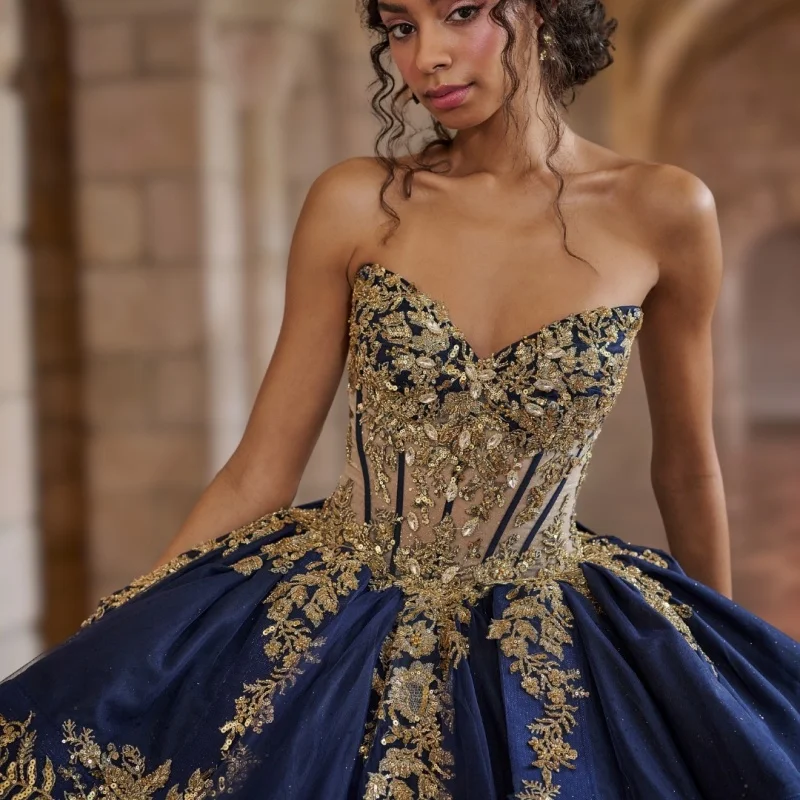 Блестящие темно-синие платья quinceanera