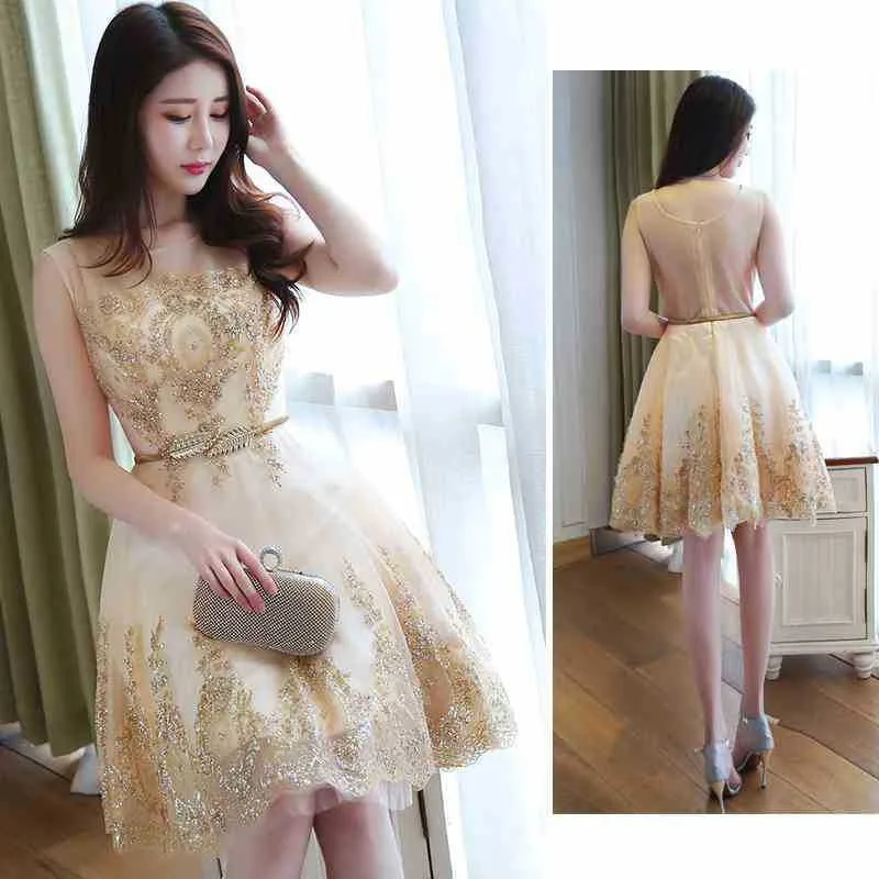 Новое летнее женское модное сексуальное короткое платье цвета шампанского - Фотография_4
