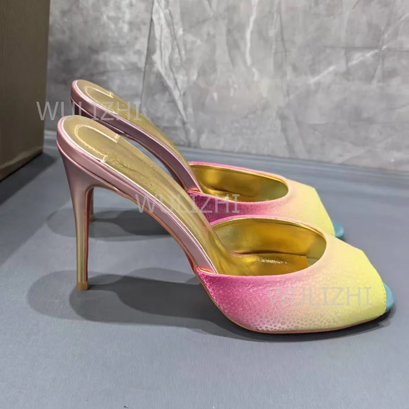 Светло-золотистые розовые тапочки с открытым носком для девочек - Фотография_3