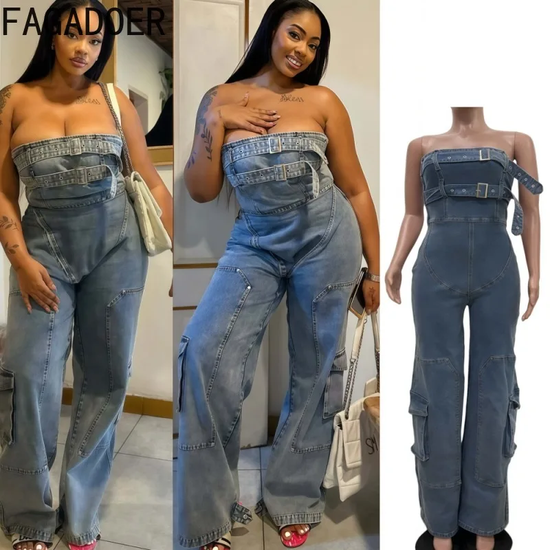 Fagadoer модные джинсовые комбинезоны с карманами-карго в стиле пэчворк
