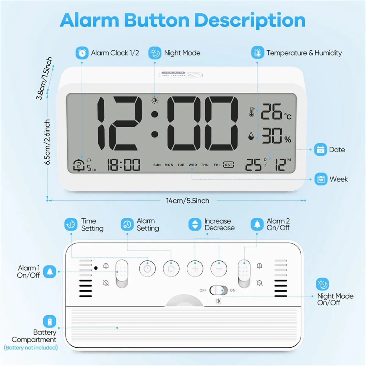 Цифровой будильник a72p с большим жк-дисплеем - Фотография_5