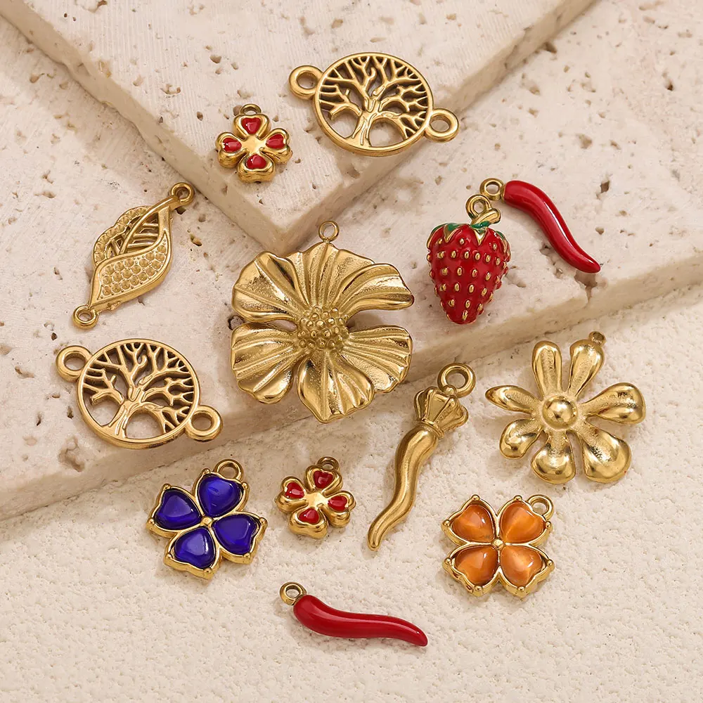 Подвески из нержавеющей стали с цветком и клубникой - Фотография_4