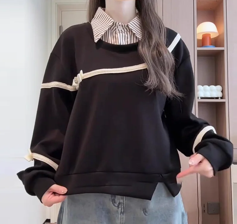 Женский осенне-зимний свитер большого размера с милым бантом - Фотография_4