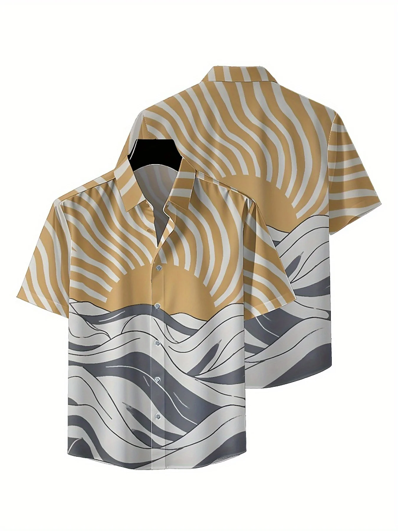 Мужские гавайские рубашки больших размеров с рисунком солнечных и волн - Фотография_5